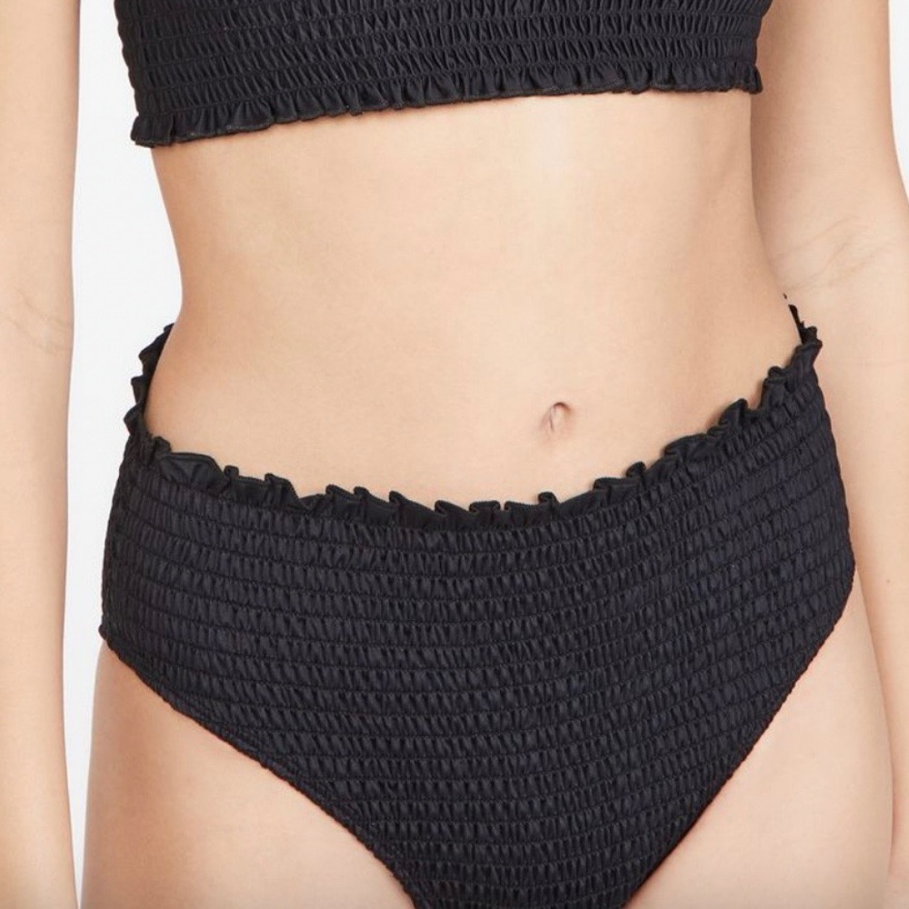 REFORMATION ruched black bikini bottom